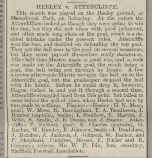 Heeley V Attercliffe December 1879